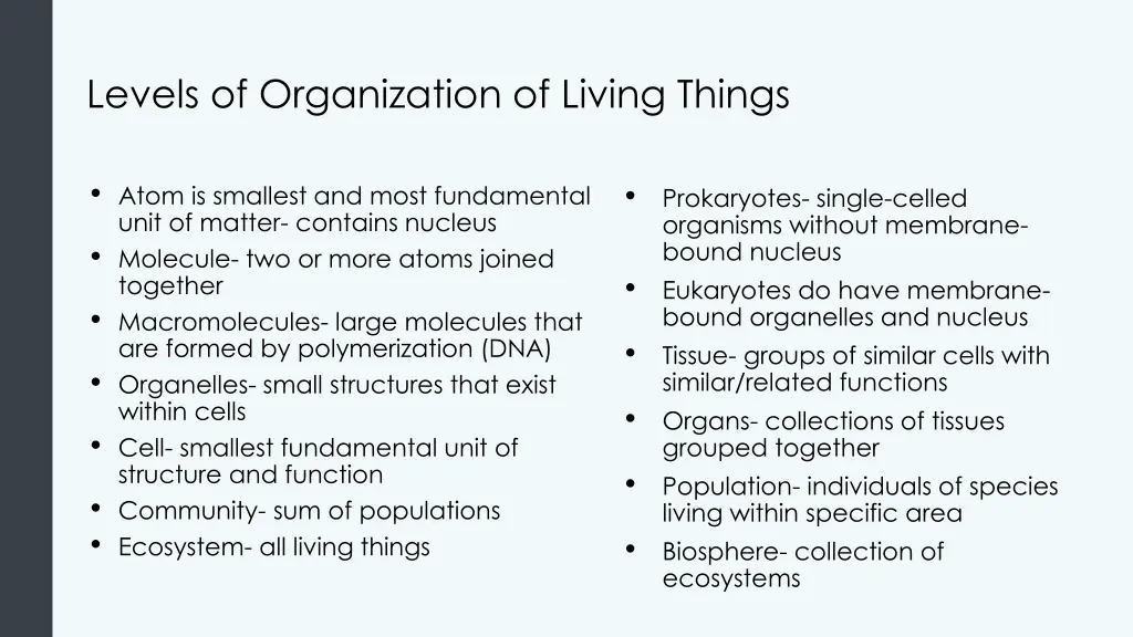 levels of organization of living things