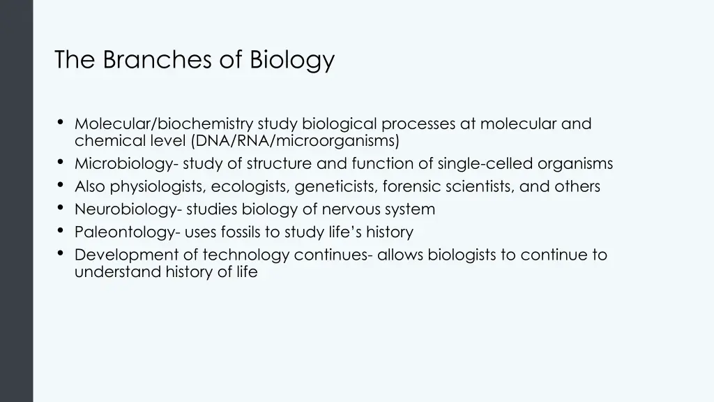 the branches of biology