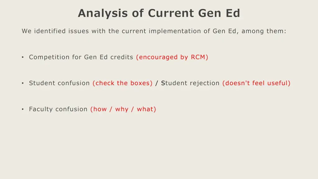 analysis of current gen ed