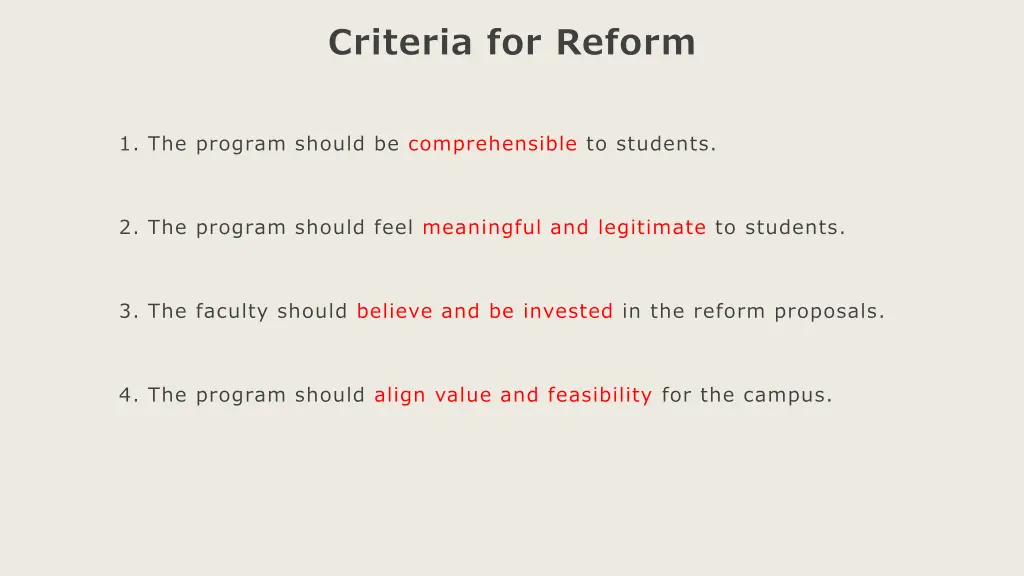 criteria for reform