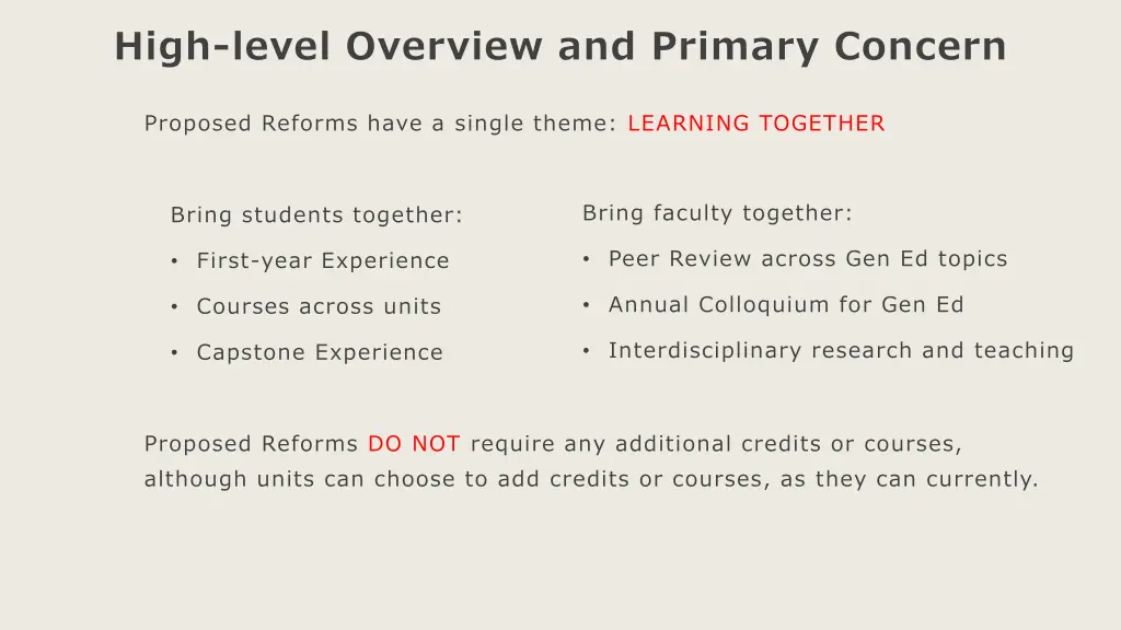 high level overview and primary concern