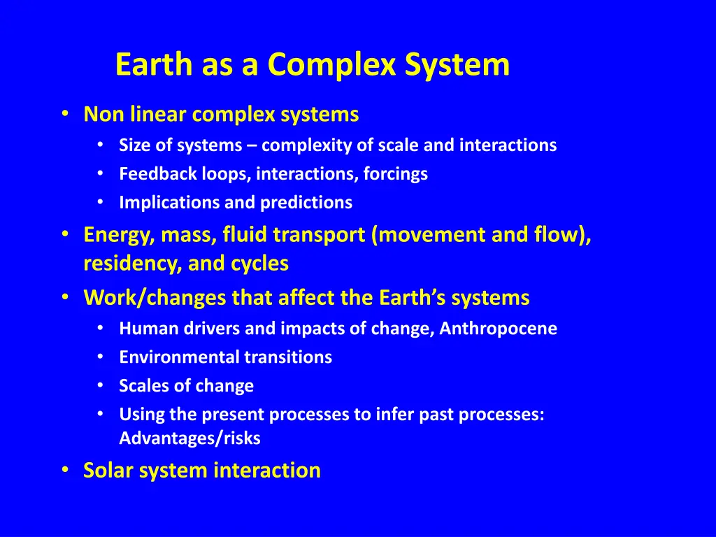 earth as a complex system