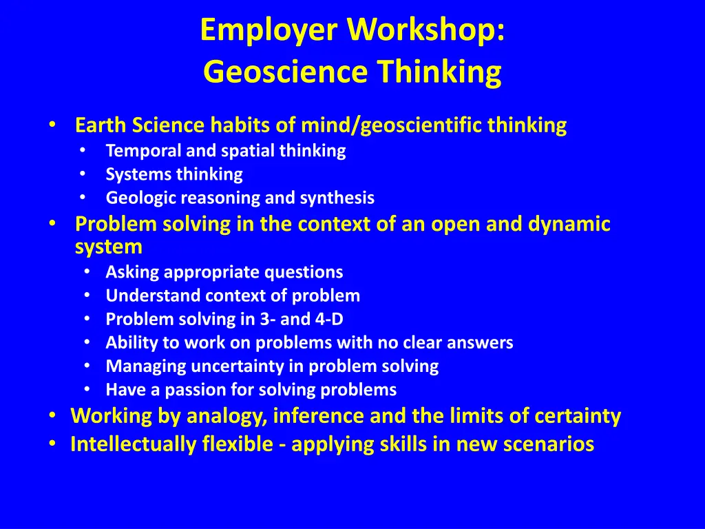 employer workshop geoscience thinking