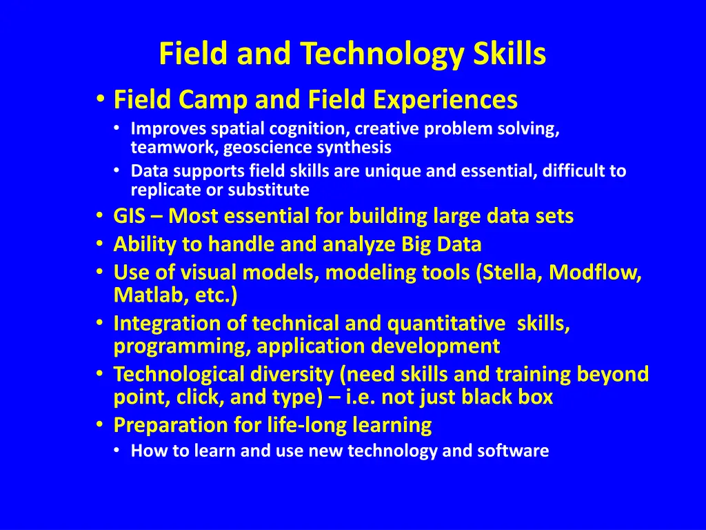 field and technology skills field camp and field