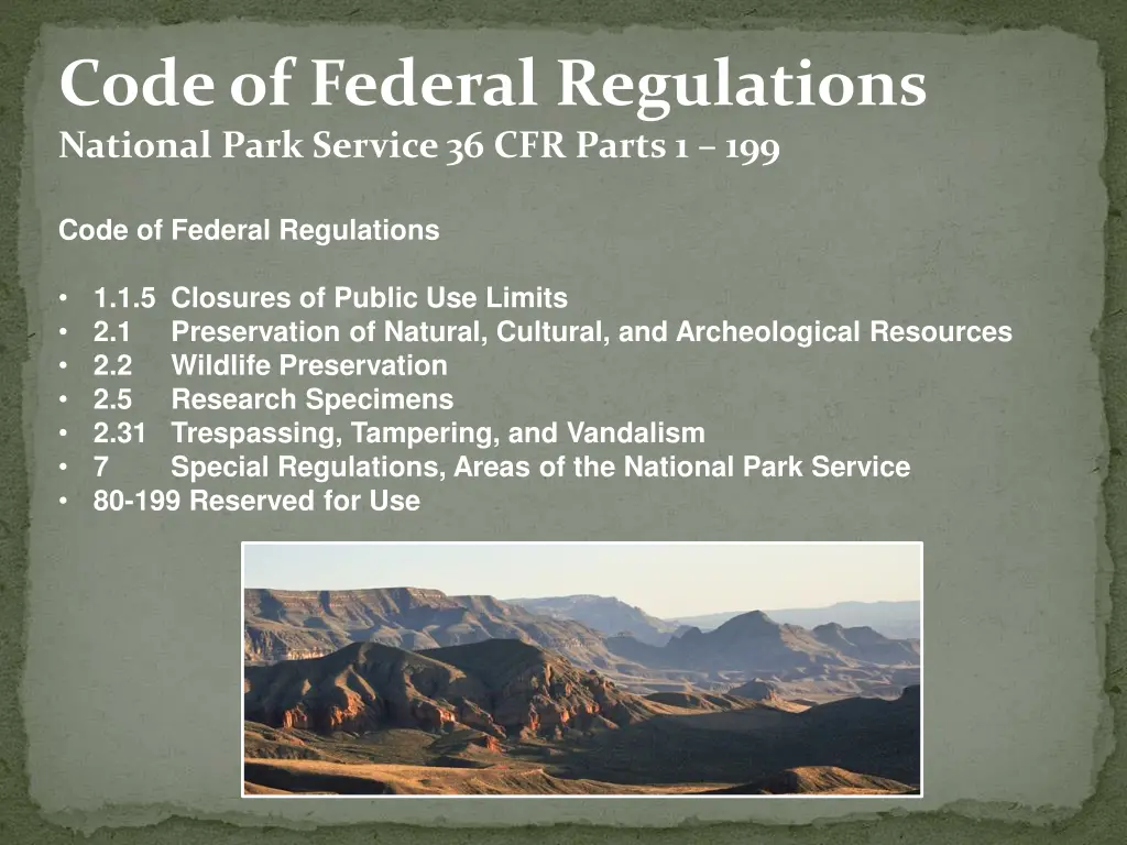 code of federal regulations national park service