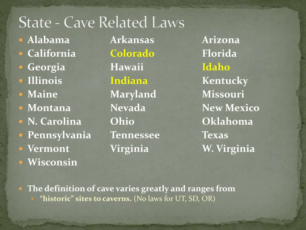 state cave related laws