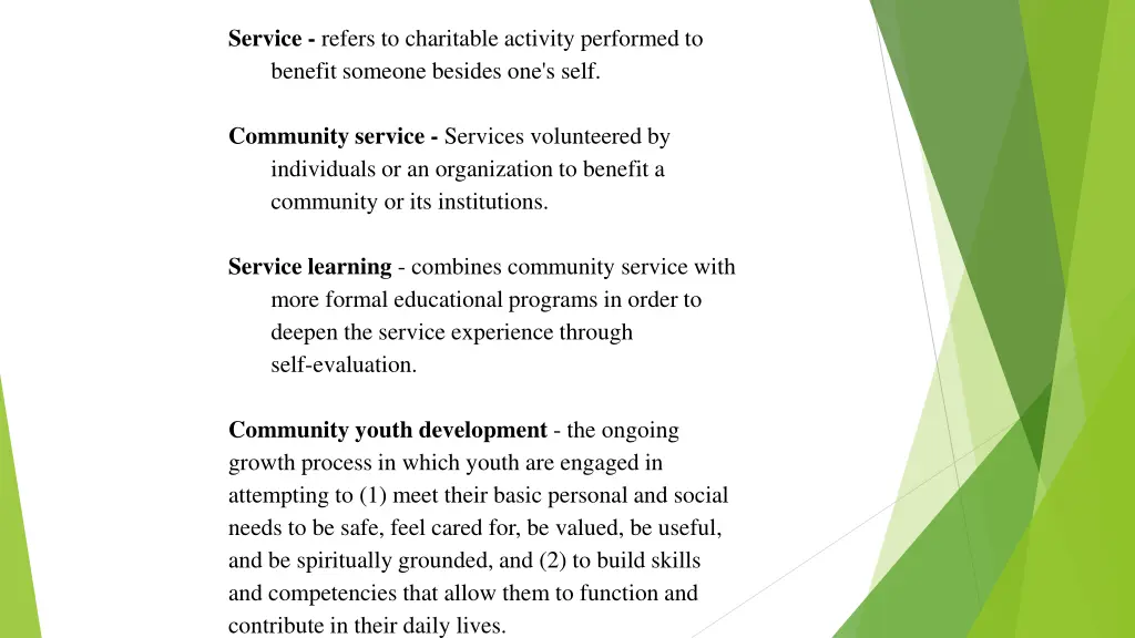 service refers to charitable activity performed