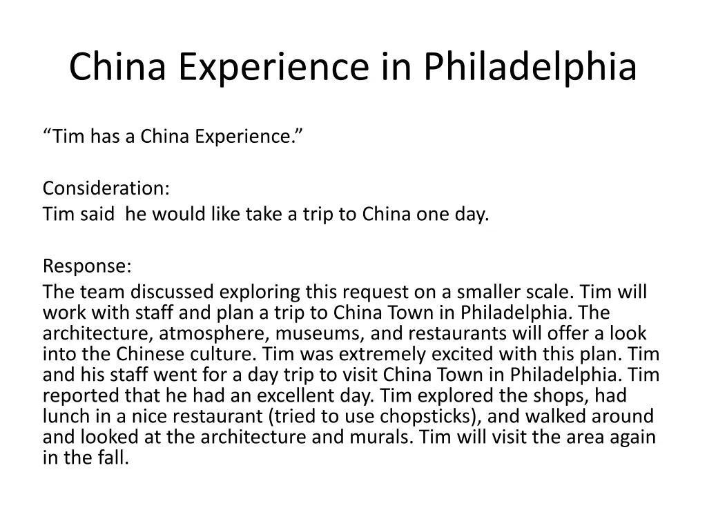 china experience in philadelphia