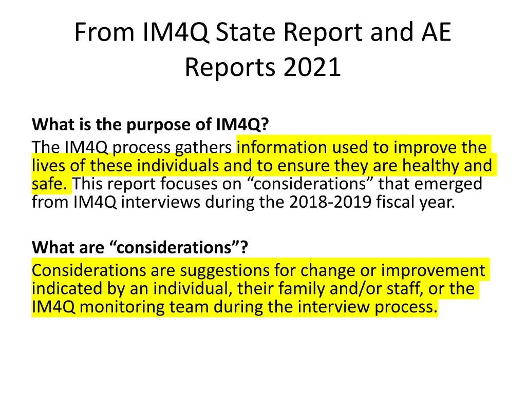 from im4q state report and ae reports 2021