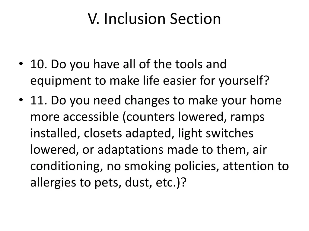 v inclusion section