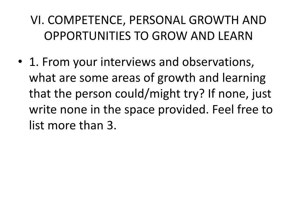 vi competence personal growth and opportunities