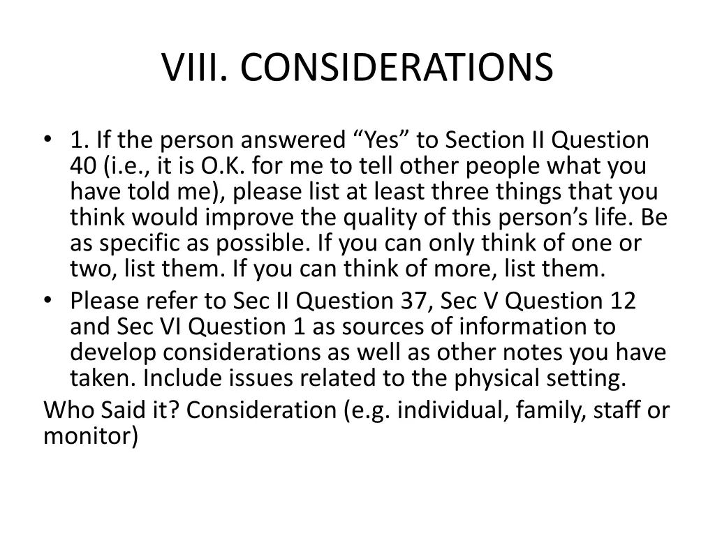 viii considerations