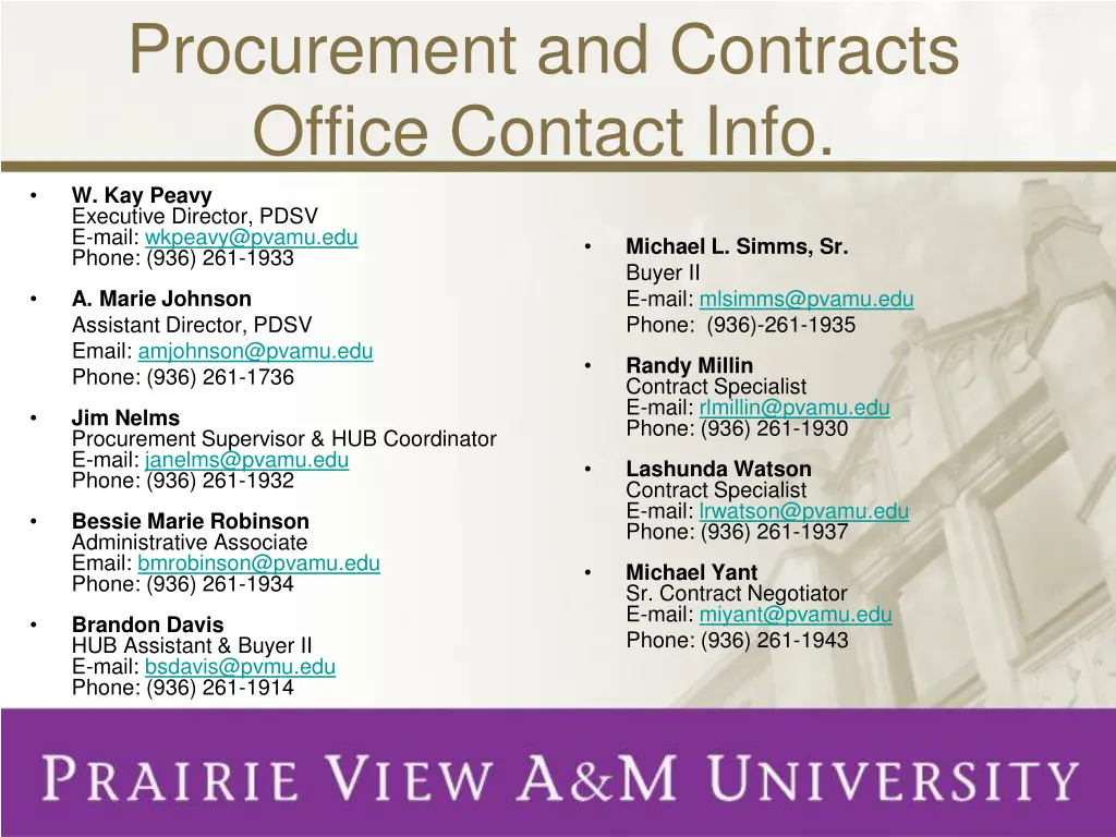 procurement and contracts office contact info