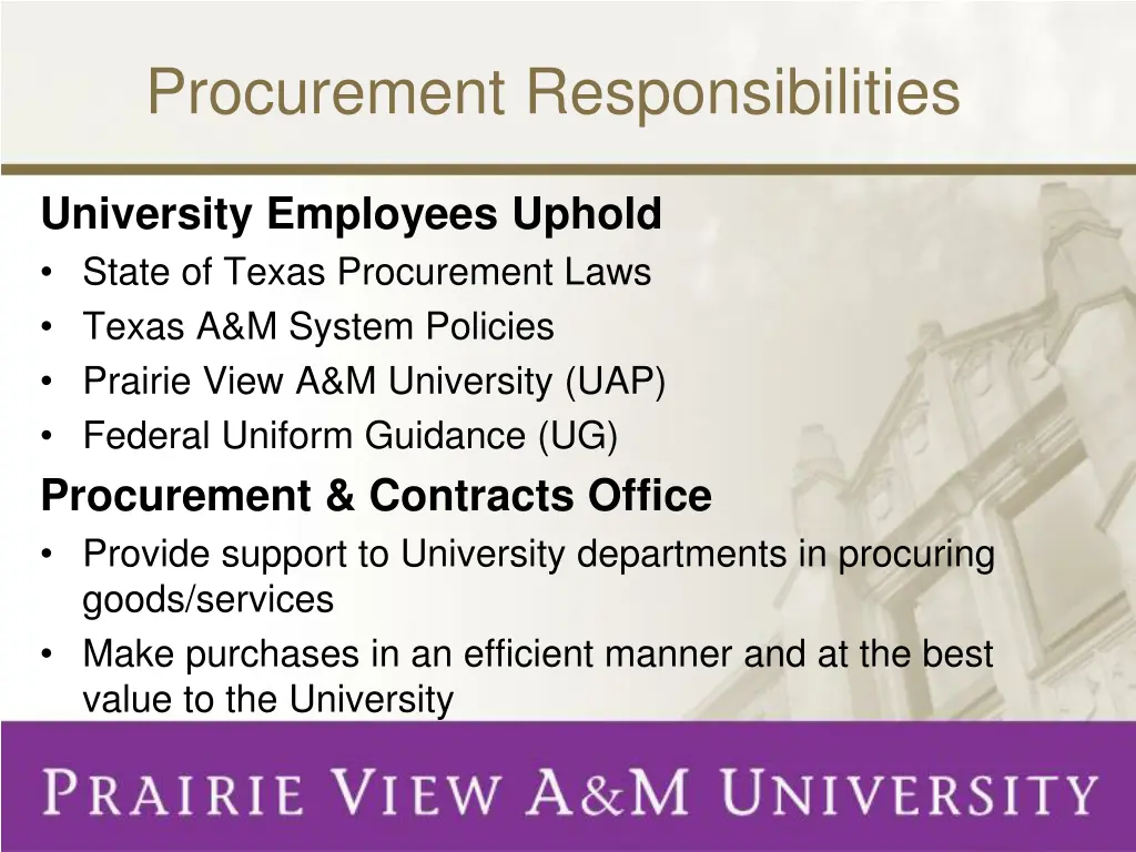 procurement responsibilities