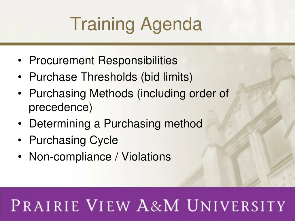 training agenda