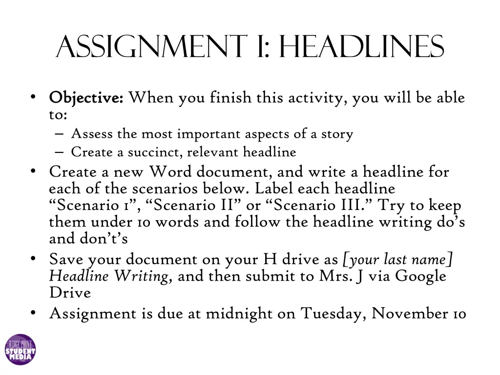 assignment i headlines