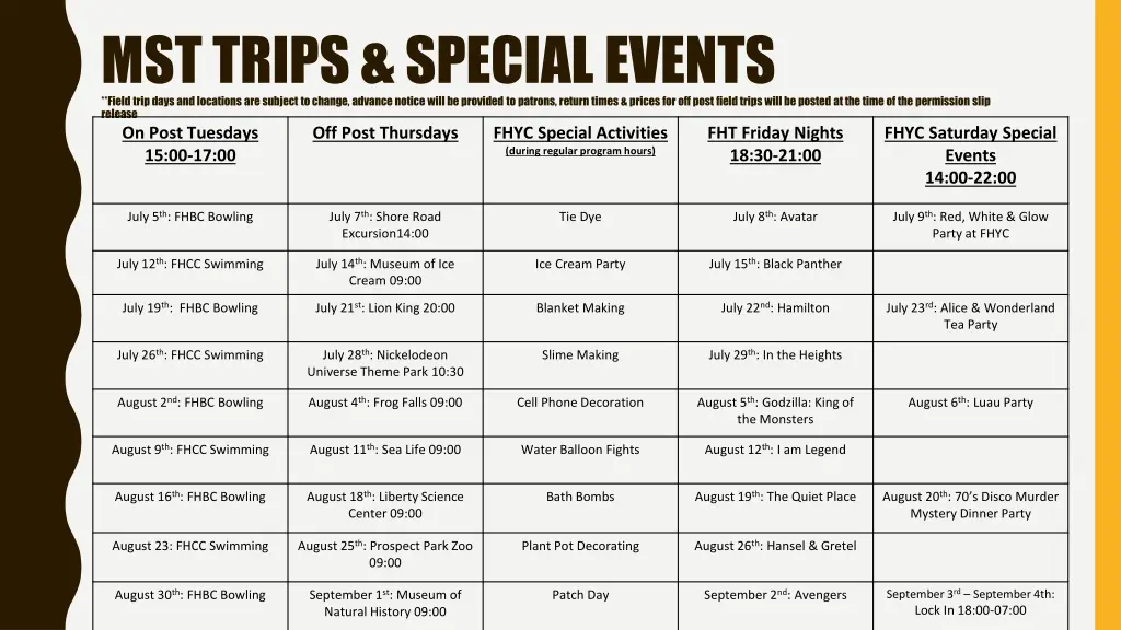 mst trips special events field trip days