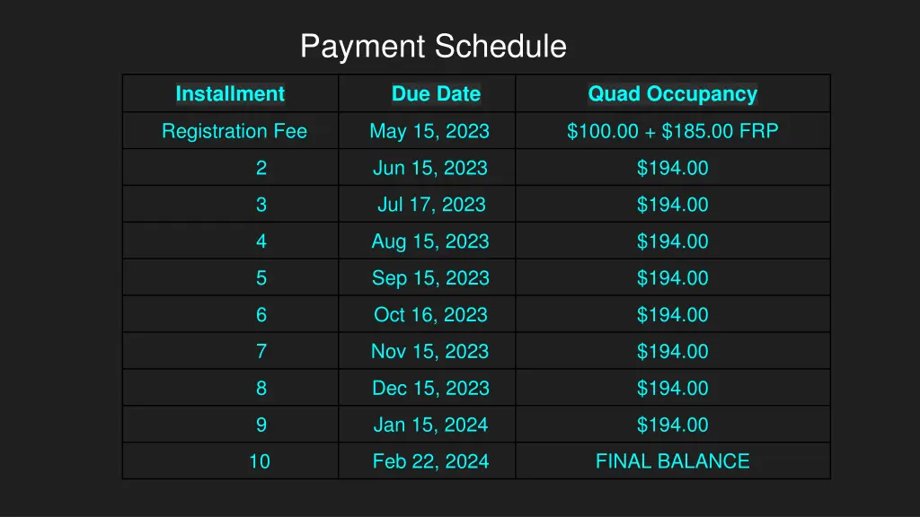 payment schedule