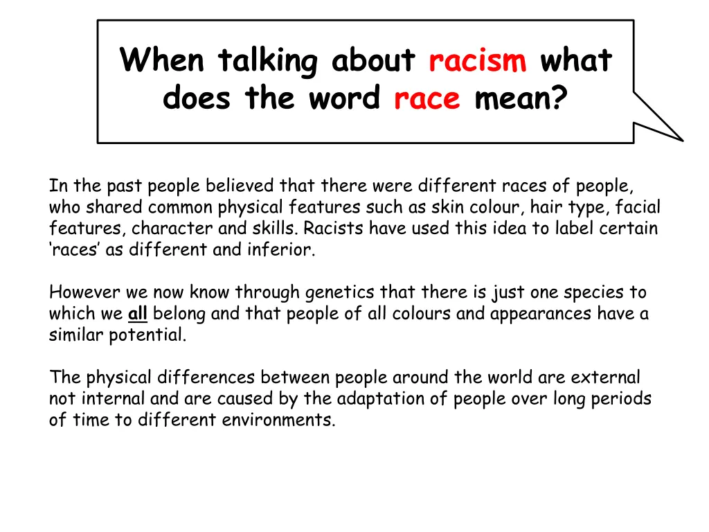 when talking about racism what does the word race