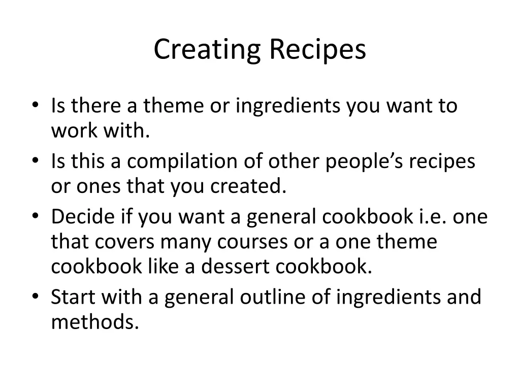 creating recipes