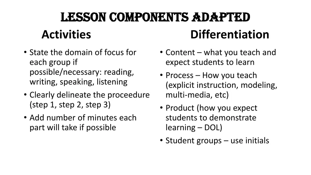 lesson components adapted lesson components 1