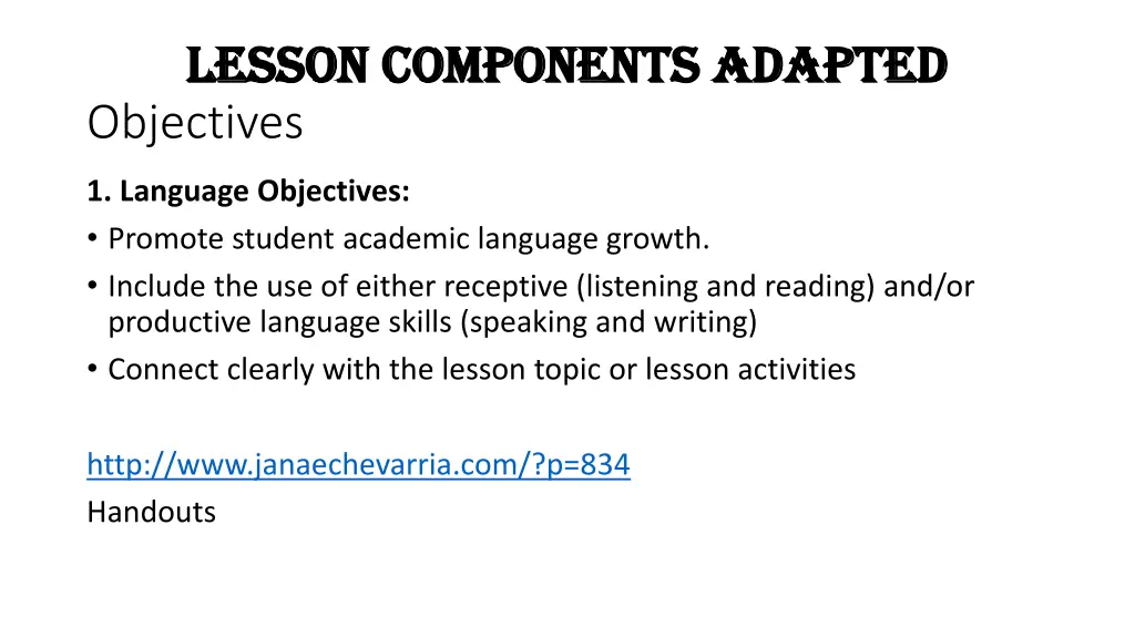 lesson components adapted lesson components