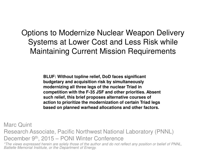 options to modernize nuclear weapon delivery