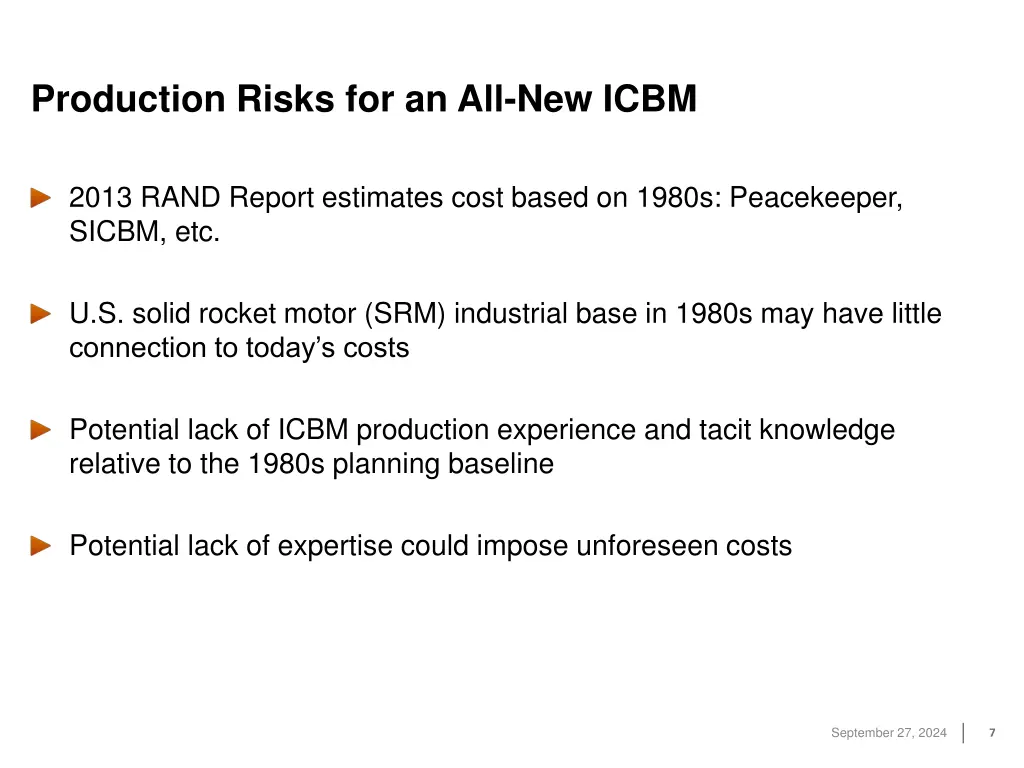 production risks for an all new icbm