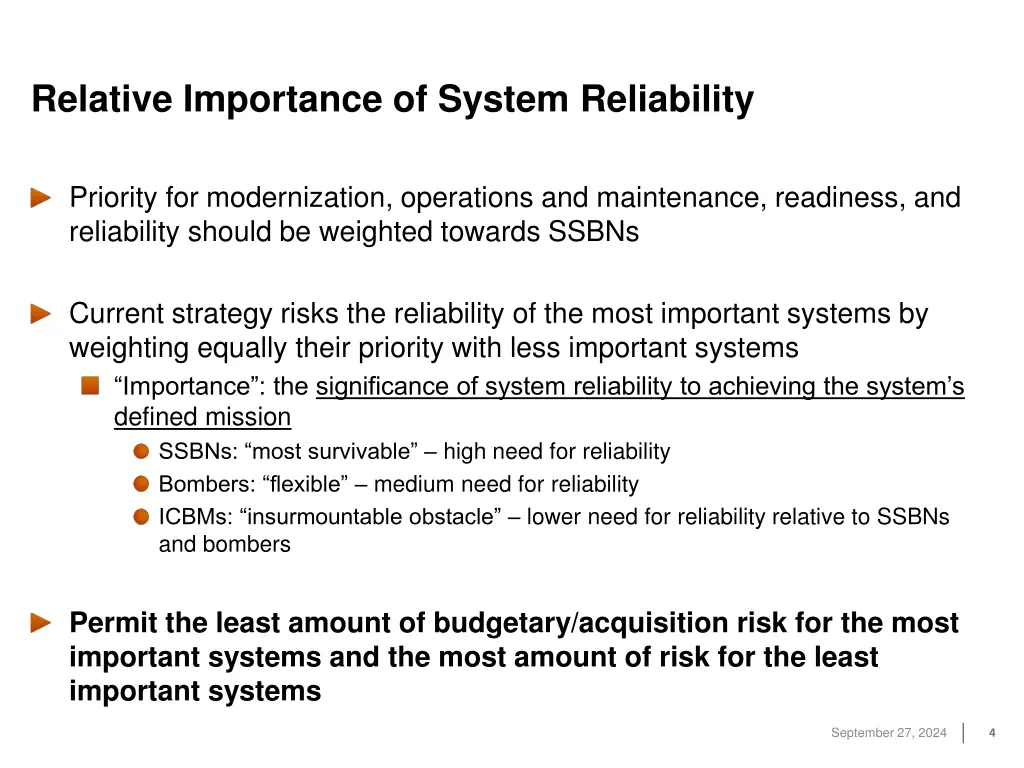 relative importance of system reliability