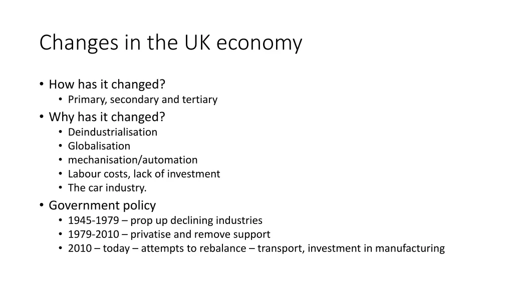 changes in the uk economy