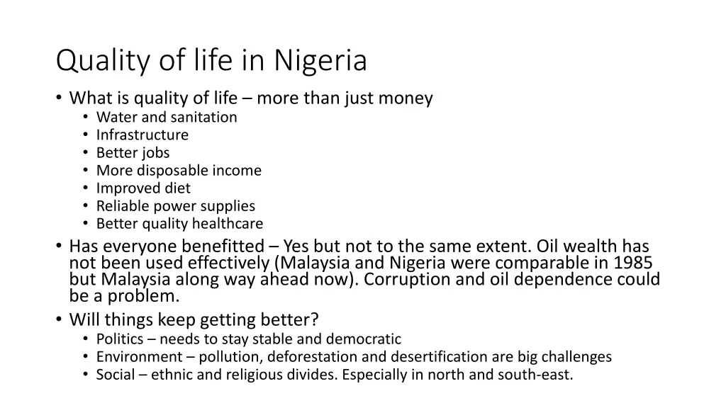 quality of life in nigeria what is quality