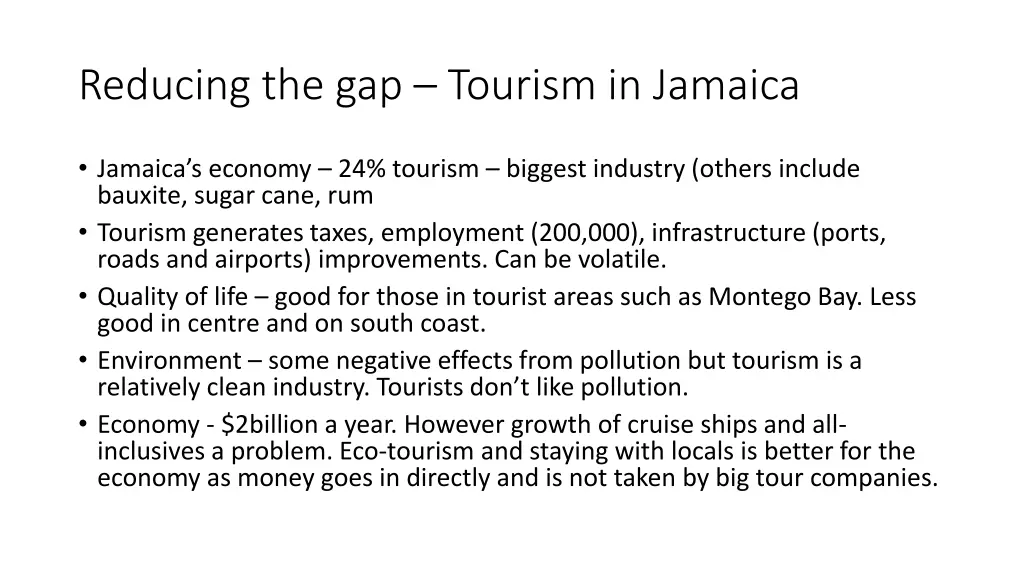 reducing the gap tourism in jamaica