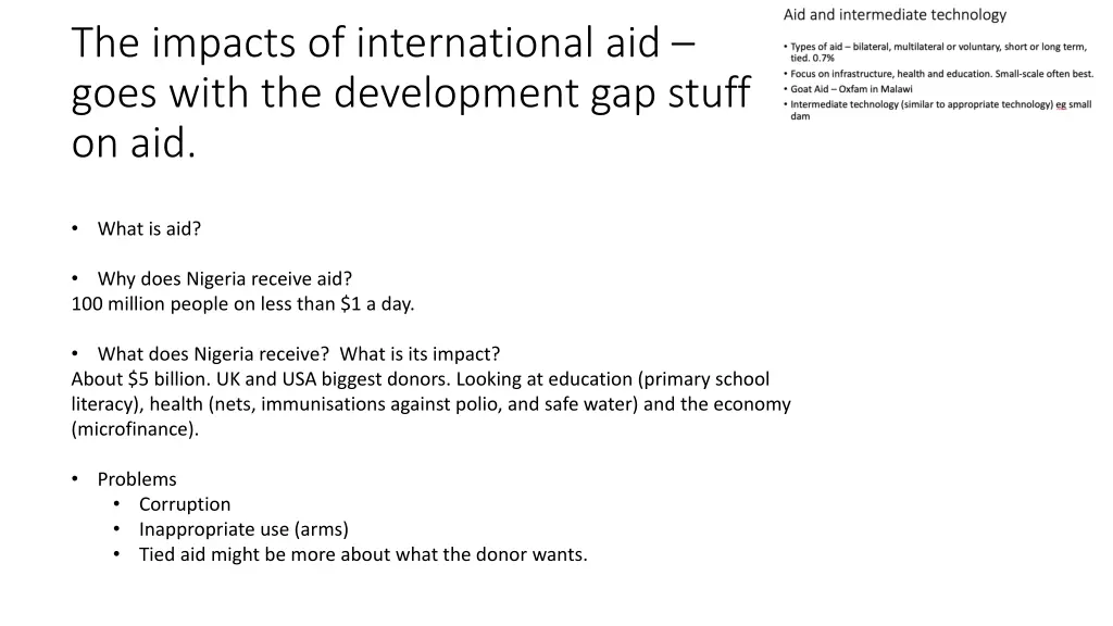 the impacts of international aid goes with