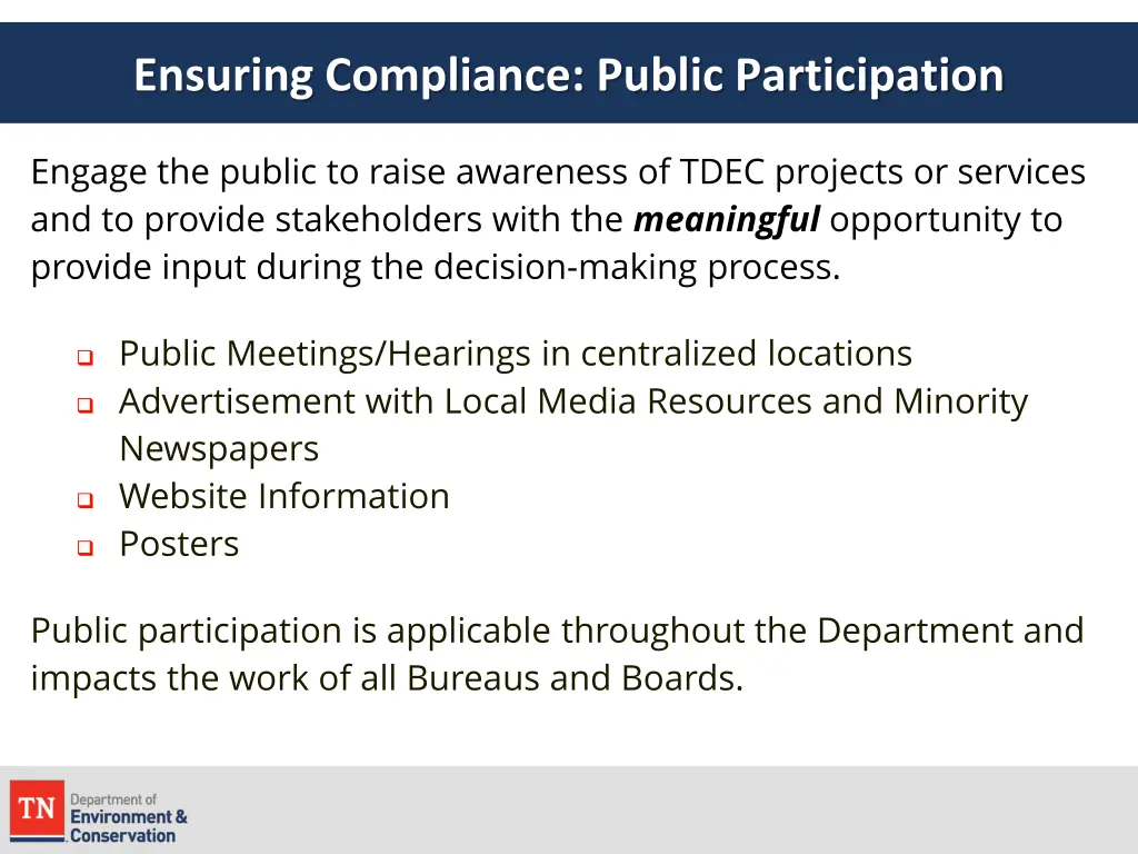 ensuring compliance public participation