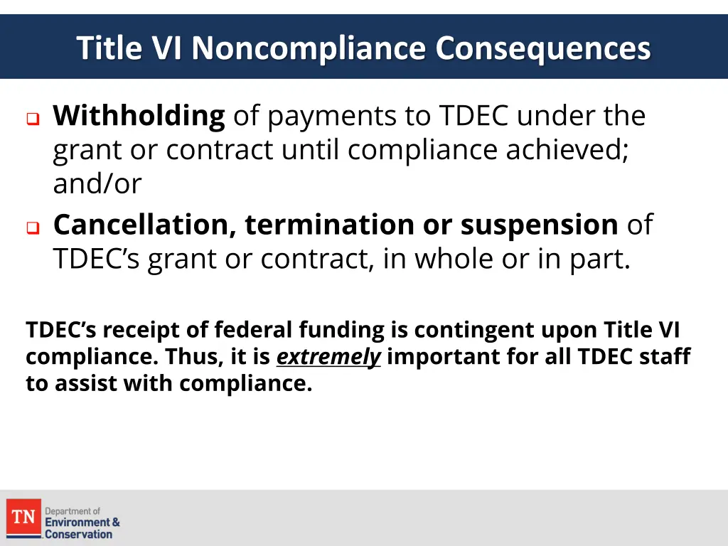 title vi noncompliance consequences