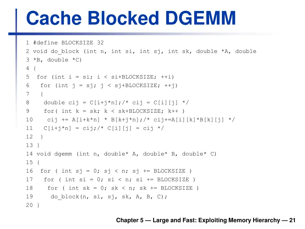 cache blocked dgemm