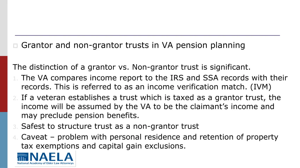 grantor and non grantor trusts in va pension