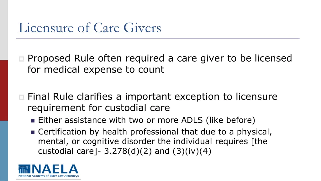 licensure of care givers