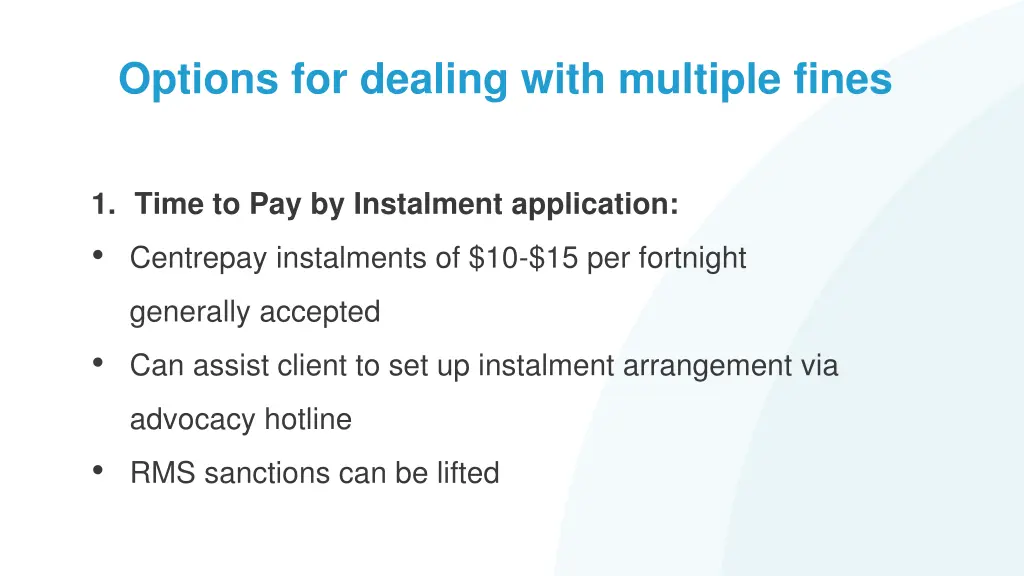 options for dealing with multiple fines 2