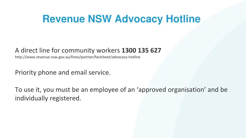 revenue nsw advocacy hotline 1