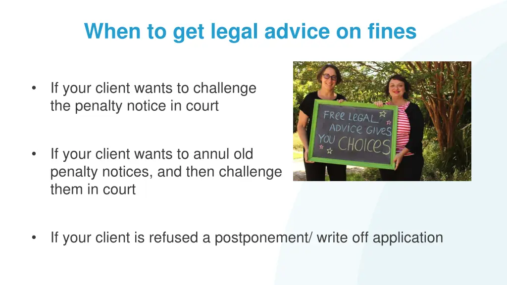 when to get legal advice on fines