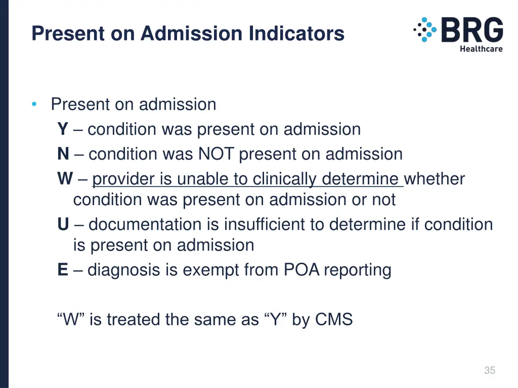 present on admission indicators