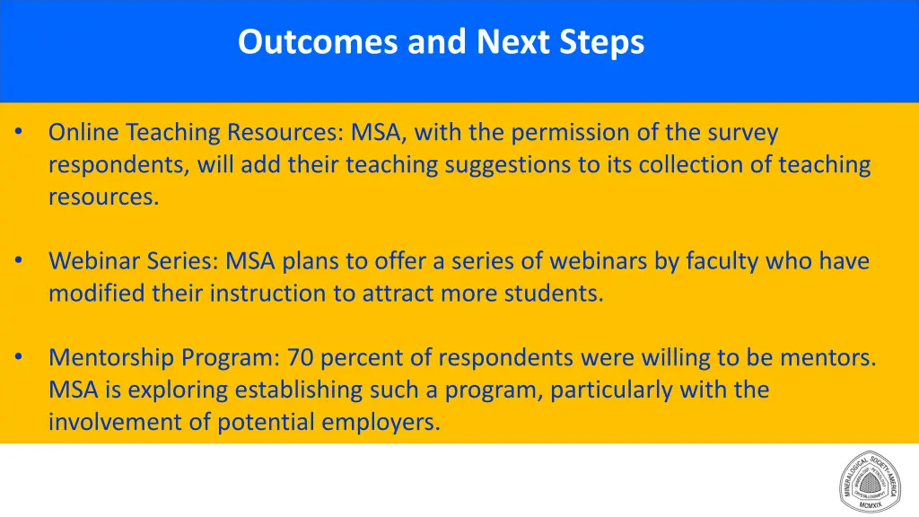 outcomes and next steps