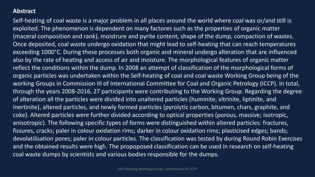 abstract self heating of coal waste is a major