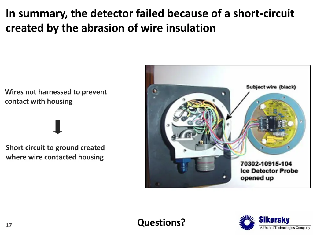 in summary the detector failed because of a short