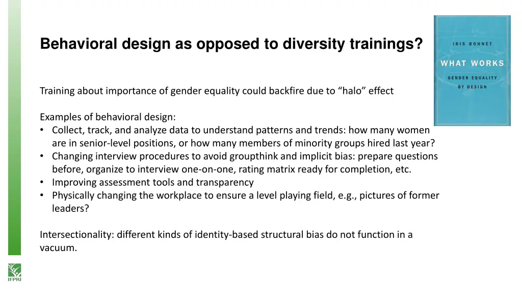 behavioral design as opposed to diversity