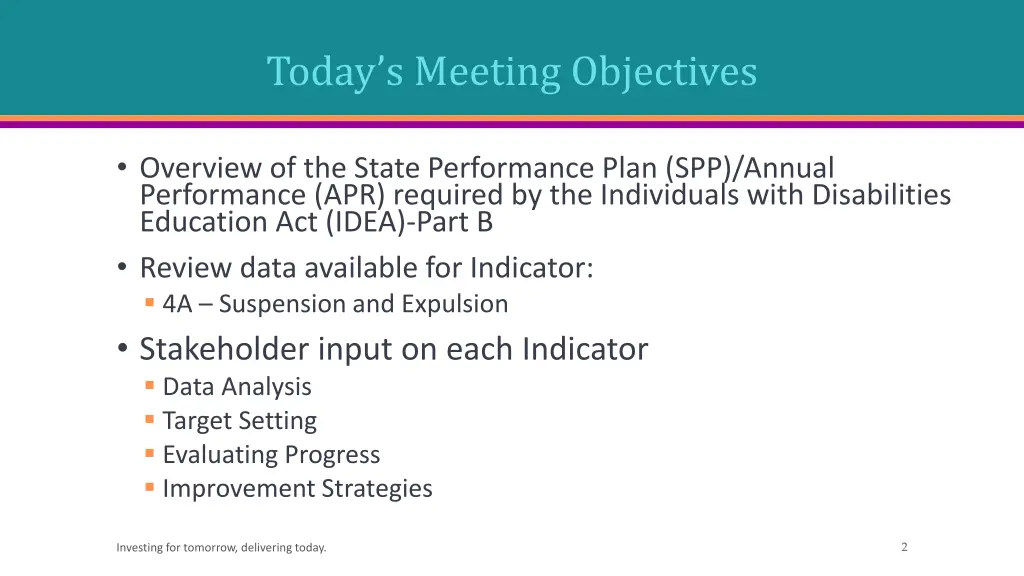 today s meeting objectives