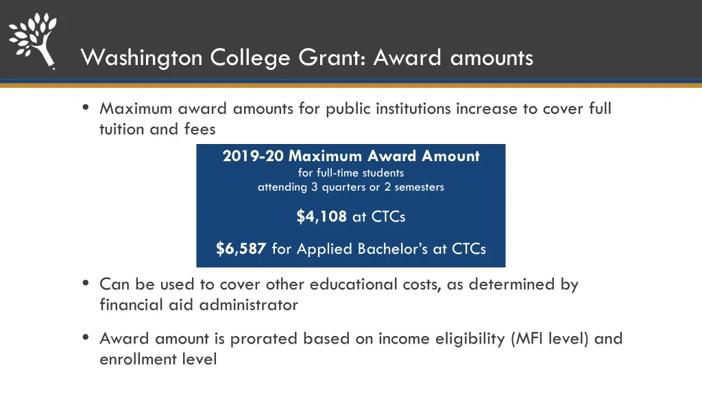 washington college grant award amounts