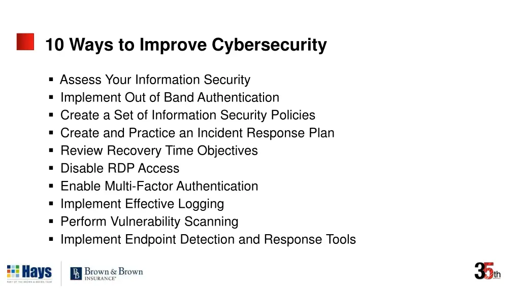 10 ways to improve cybersecurity