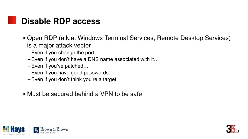 disable rdp access